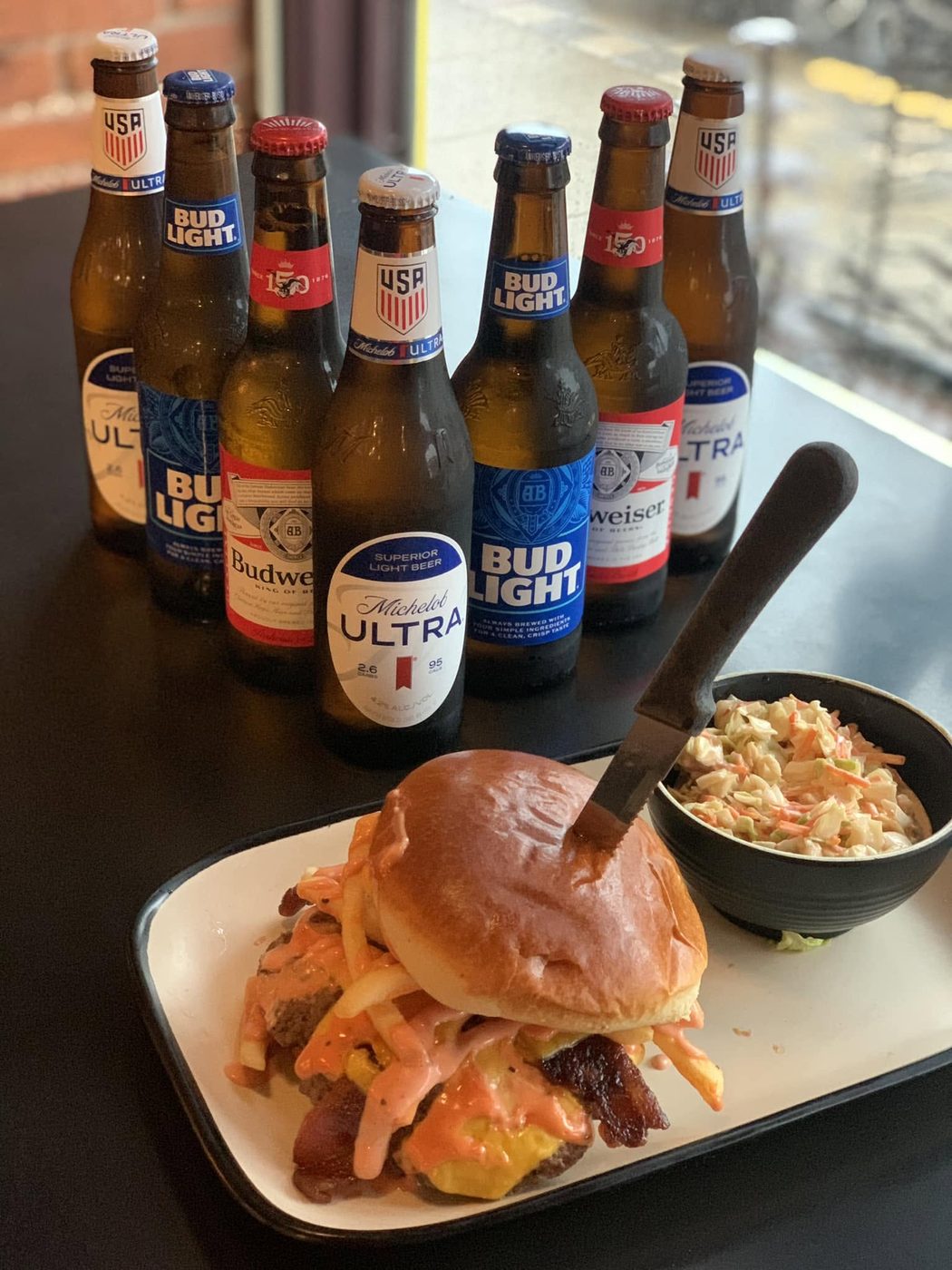 A pulled pork sandwich with slaw